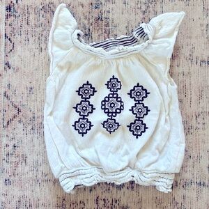 Old Navy Baby Girl White Blouse with Brown Embroidery 6-12 month